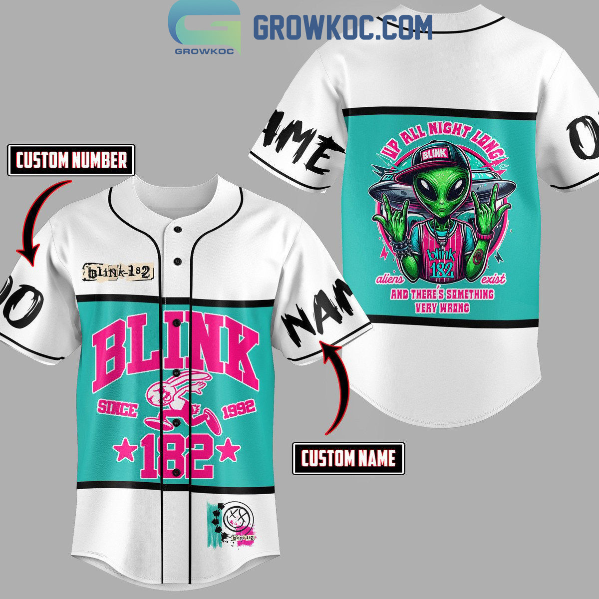 Blink 182 Up All Night Long Personalized Baseball Jersey