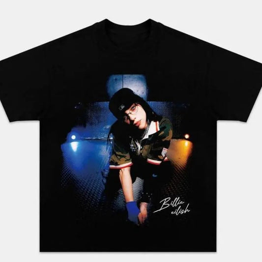 BllEILISH 2024NEW TEE RAPPER BIG FACE MATCH TEE  BILLIE LIS  Designer Short Sleeve Tees Male Vintage Cotton Trendy High Quality Breathable Tops