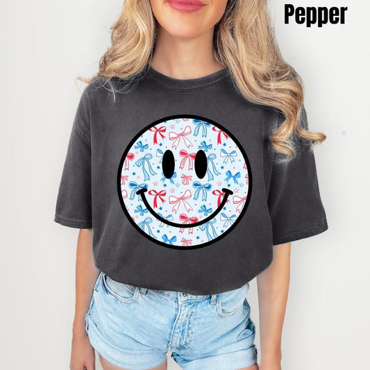 Blue Bows USA Happy Face Comfort Colors T-Shirt 'NLB'