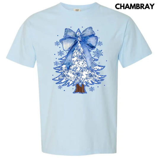Blue Chinoiserie Christmas Tree Comfort Colors T-Shirt 'NLB'