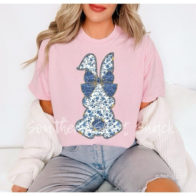 Blue Floral Bunny T shirt  | Blossom comfort colors t shirt | Easter Bunny T shirt