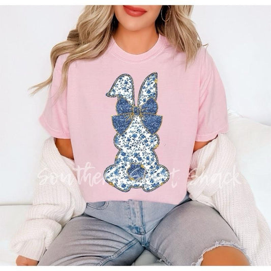 Blue Floral Bunny T shirt  | Blossom comfort colors t shirt | Easter Bunny T shirt