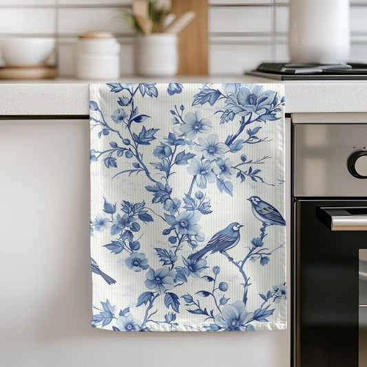 Blue Floral Kitchen Hand Towel Farmhouse Decor Housewarming Gift Kitchen Dish Towel Cottage Decor Bird Lover Gift Kitchen...