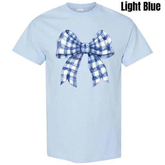 Blue Plaid Big Bow Gildan Short Sleeve T-Shirt 'NLB'