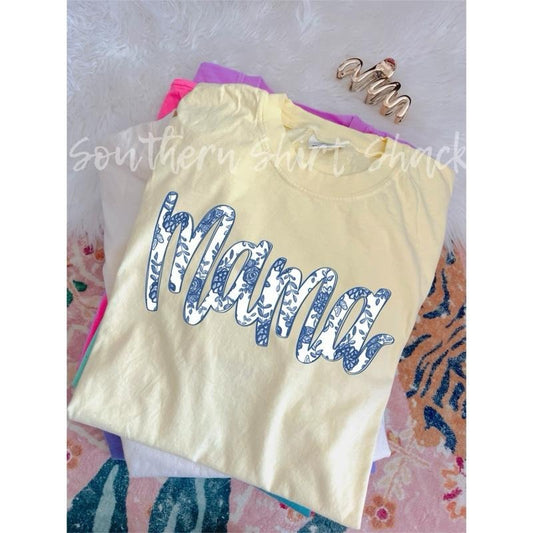 Blue floral mama T shirt  | Banana comfort colors t shirt