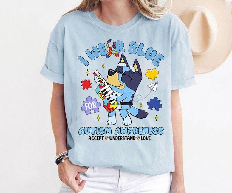 Bluey I Wear Blue For Autism, Bluey Autism Shirt, Autism Awareness Shirt, Bluey Autism Acceptance Shirt, Bluey Family Shirt, Bluey Cartoon