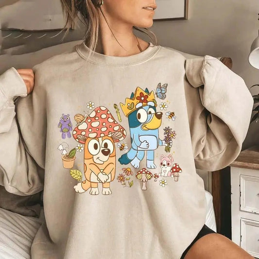 Bluey Mushroom World Shirt, Bingo Mushroom Shirt, King Bluey Sweatshirt