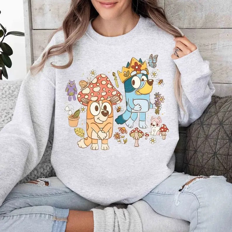 Bluey Mushroom World Shirt, Bingo Mushroom Shirt, King Bluey Sweatshirt, Bluey Mushroom Shirt, Bluey Shirt, Bluey Family Shirt, Bluey and Bingo Shirt, Bluey Friends Shirt, Bluey Mom Shirt, Bluey Dad Shirt