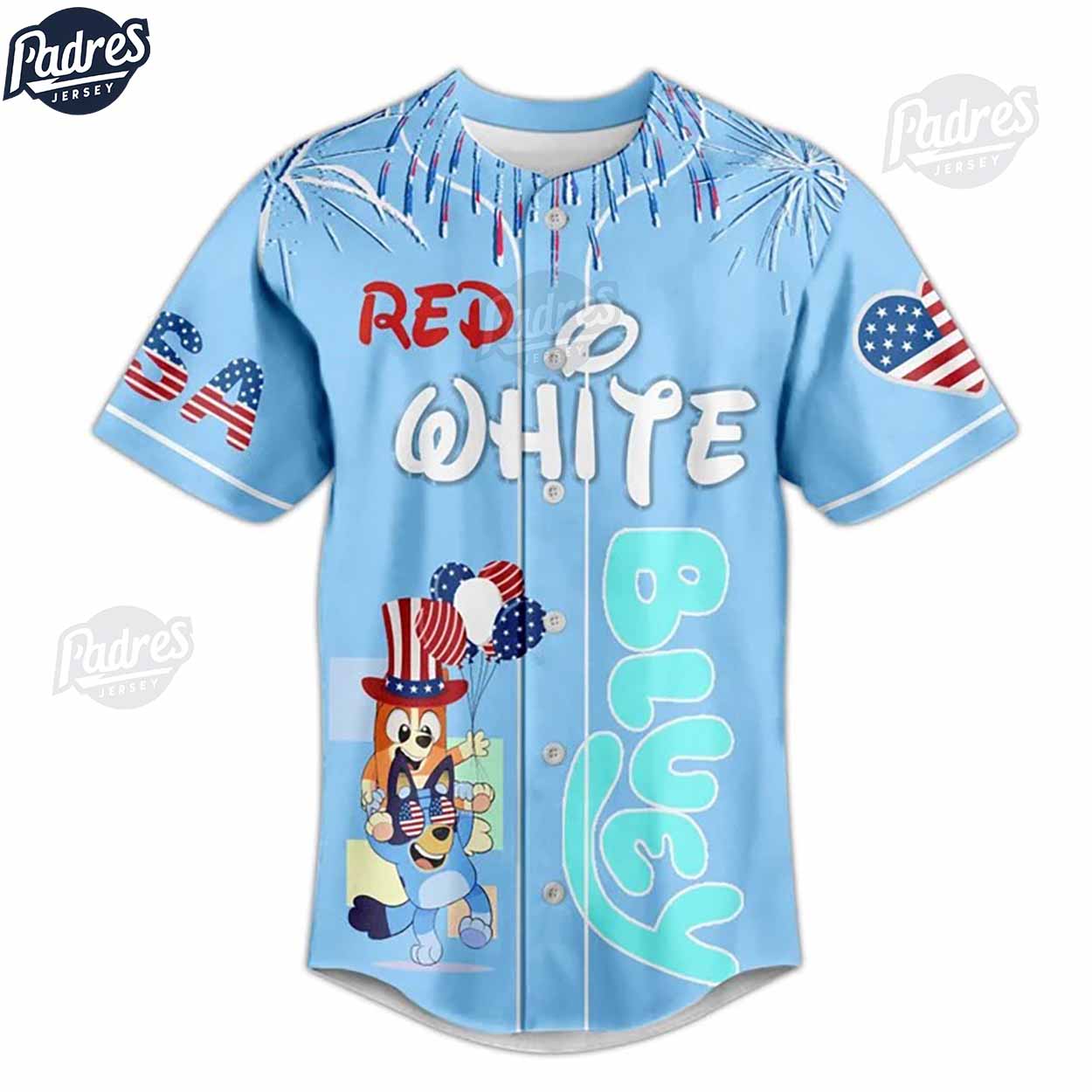 Bluey Red White 4th Of July Est 1776 Baseball Jersey - Padres Jersey Oasis: Elevate Your Baseball Style Game