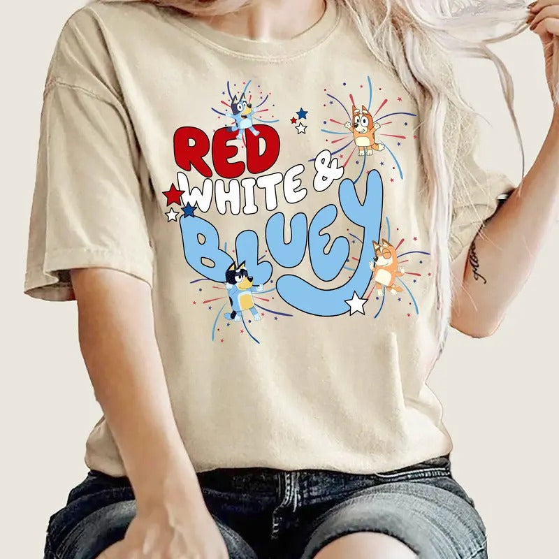 Bluey Shirt, Red White Bluey Fourth of July Shirt, Independence Day Shirt, Bluey 4th of July Shirt, Bluey Party In The USA Shirt, Bingo Heeler, Gift Shirt, Bluey Gift Shirt, Bluey Family Shirt