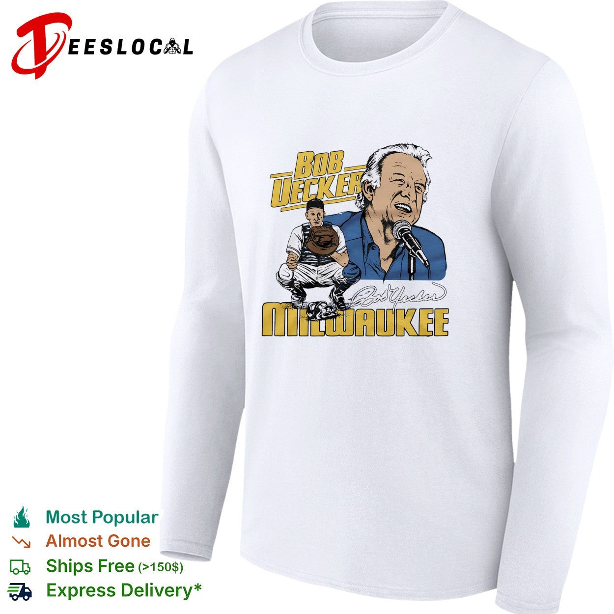 Bob Uecker Milwaukee Brewers catcher broadcaster signature shirt