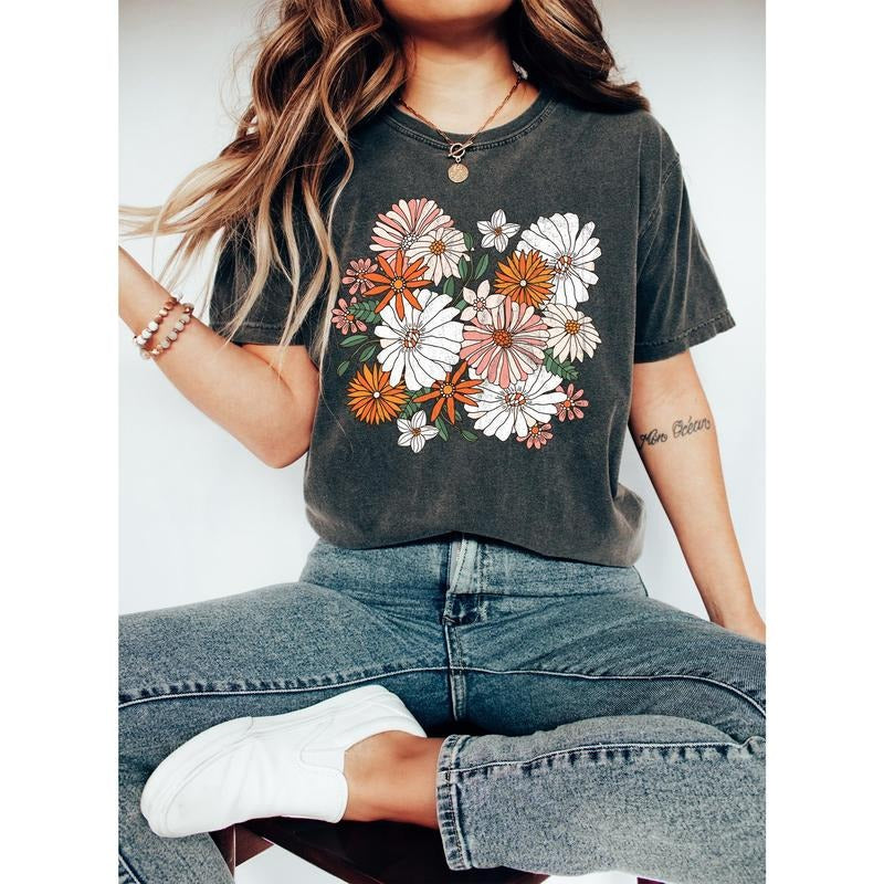 Boho Chic Wildflower Floral T-Shirt Hoodie, Sweatshirt | WearSparks.com
