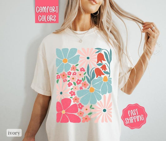 Boho Floral 1 Shirt Comfort Colors, Wildflower Tshirt, Boho Tee, Oversized Women's Shirt