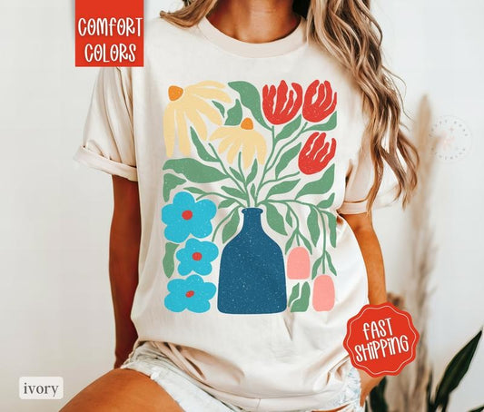 Boho Floral 3 Shirt Comfort Colors, Wildflower Tshirt, Boho Tee, Oversized Women's Shirt, Floral Abstract Tee