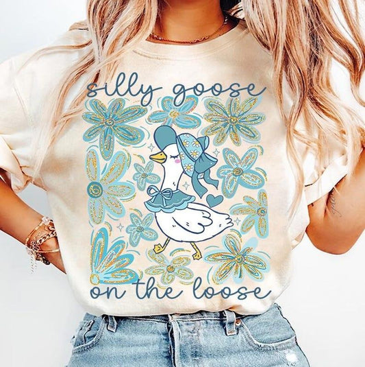 Boho Floral Goose tshirt, Mama Goose sweatshirt, Spring Floral tshirt, Silly Goose on the loose Girly sweatshirt, Coquette Bow, Duck hoodie, Goose LoverSublimationshirt for women, vintage graphic tees, shirt for women