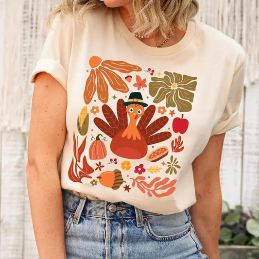 Boho Floral Turkey Shirt, Pumpkin Season, Thanksgiving Shirt, Hello Fall, Autumn Sweater, Fall Vibes, Fall Shirt,...