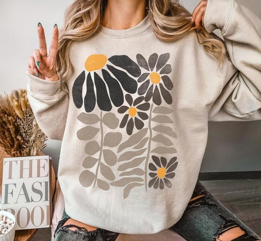 Boho Flower Sweatshirt, Wildflower Sweater, Women Floral Sweater, Vintage Flower Print Sweatshirt, Woman Gift, Flower Lover Shirt