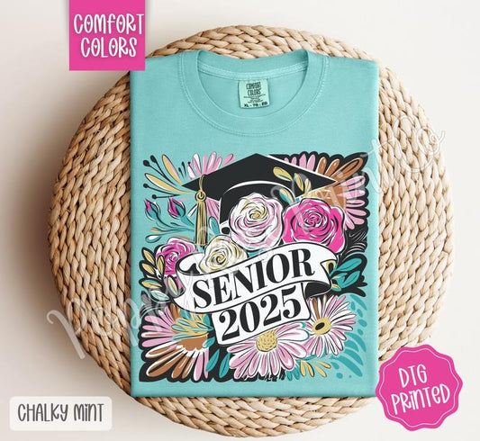 Boho Senior Comfort Colors Shirt, Cute Floral Tshirt, Graduation Tee, Gift for Her