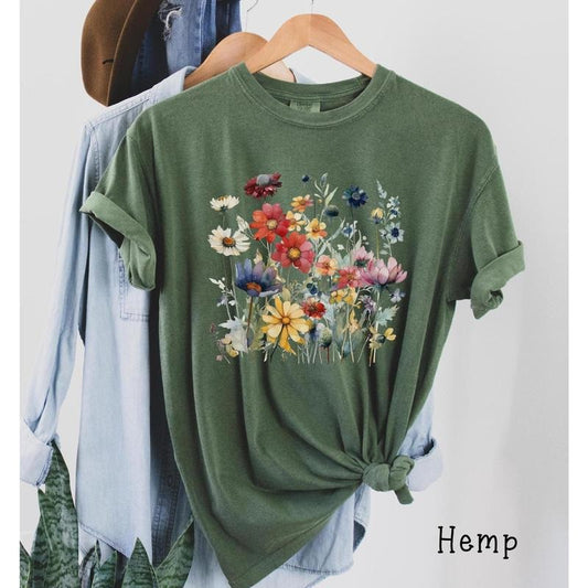 Boho Watercolor Wildflowers Tshirt, Comfort Colors Flower Shirt, Floral , Cottagecore Shirt, Boho Watercolor Flora