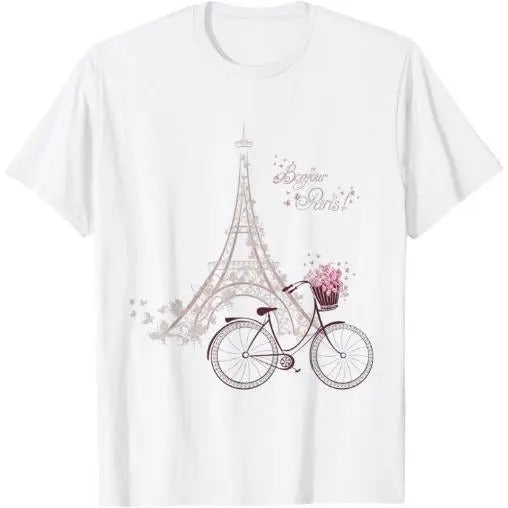 Bonjour Paris! Eiffel Tower Bicycle French Spring T-Shirt Made in USA