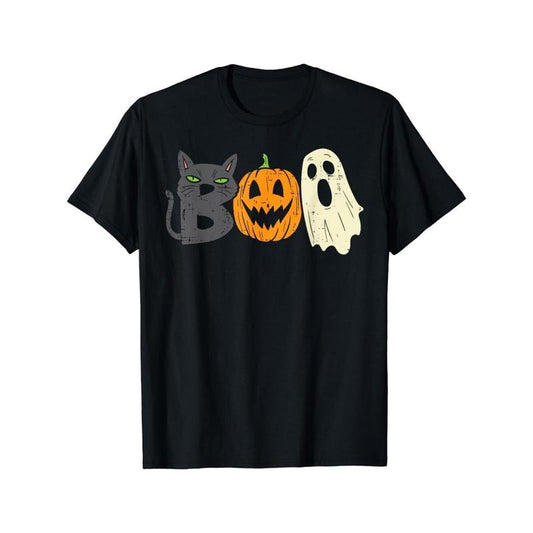 Boo Black Cat Pumpkin Cat Fun Halloween menswear T-shirt Made in USA