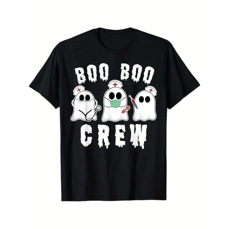 Boo Boo Crew Funny Nurse Halloween Ghost Costume T-Shirt, 100% Cotton, Halloween Thanksgiving Christmas Gift for Men Women Family Friends, Black Made in USA