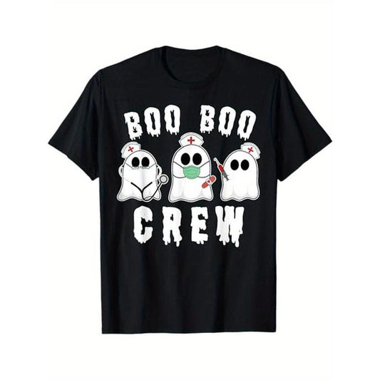 Boo Boo Crew Funny Nurse Halloween Ghost Costume T-Shirt, 100% Cotton, Halloween Thanksgiving Christmas Gift for Men Women Family Friends, Black Made in USA