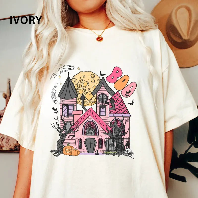 Boo House Halloween Shirt ~ Unisex Apparel Relaxed Fit Printed In The USA Clothing Womenswear Casual Comfort Cotton Top Athletic Boho Chic