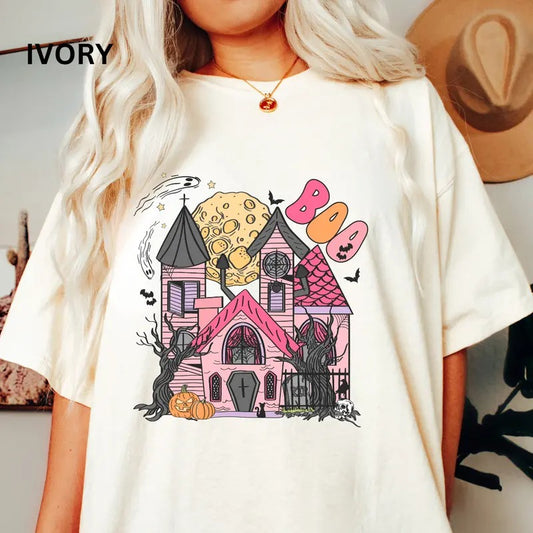 Boo House Halloween Shirt ~ Unisex Apparel Relaxed Fit Printed In The USA Clothing Womenswear Casual Comfort Cotton Top Athletic Boho Chic