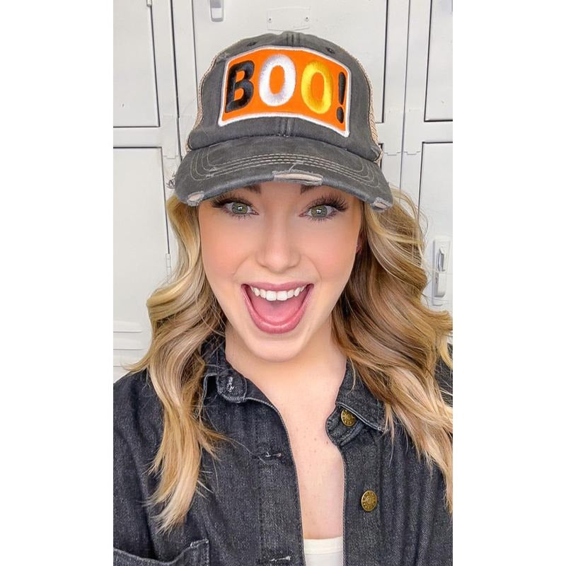 Boo Vintage Patch Hat - Spooky Retro Vibes #BooHat #VintageHat #HalloweenVibes