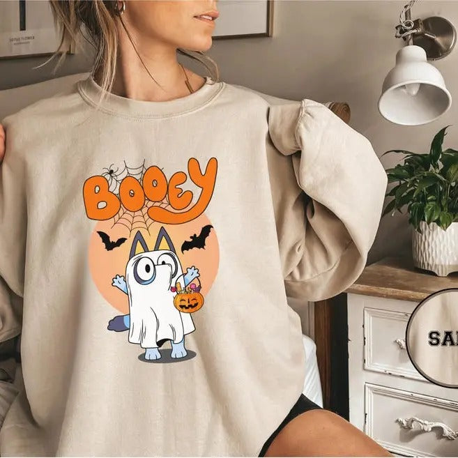 Booey Halloween Shirt, Cute Bluey Ghost T-Shirt, Funny Spooky Season Tee, Cartoon Dog Halloween Shirt, Trick or Treat Bluey Shirt