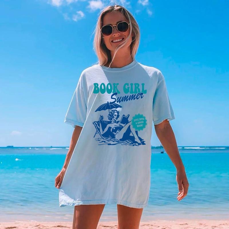 Book Girl Summer Shirt, Beach Book Lover Shirt, Summer Bookish Tee, Funny Reader Oversized Beach TShirt, Bookish Vacation T-Shirt, Coconut Girl Romance Book Shirt, Vintage Book Girl TShirt