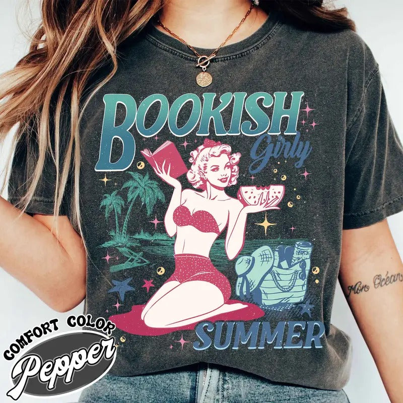 Book Girl Summer Shirt, Beach Book Lover Summer Bookish Funny Reader, Feral Girl Summer Raccoon Shirt, Funny Meme Raccoon T Shirt, Bookish