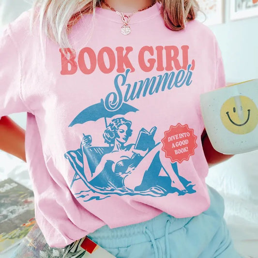 Book Girl Summer T-Shirt | Beach Book Lover Summer Bookish Funny Reader Oversized Beach Shirt Bookish Vacation Shirt Coconut Girl Romance Bookstyle{n002}2