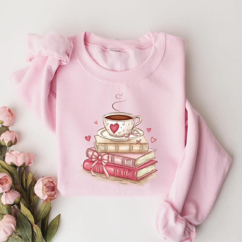 Book Lover Valentine Sweatshirt, Gift for Book Lovers, Coquette Valentine Bookish Tshirt, Bookworm Coffee Tee, Reading...