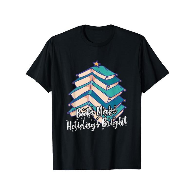 Book Stack Graphic Cotton Tee, Crew Neck, Short Sleeve, Casual Fit for All Seasons, Machine Washable