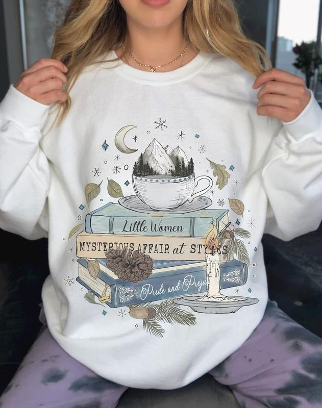 Book Sweatshirt Winter Clothes Reading Sweatshirt Pride and Prejudice Literature Sweatshirt Bookish Sweatshirt Books and...