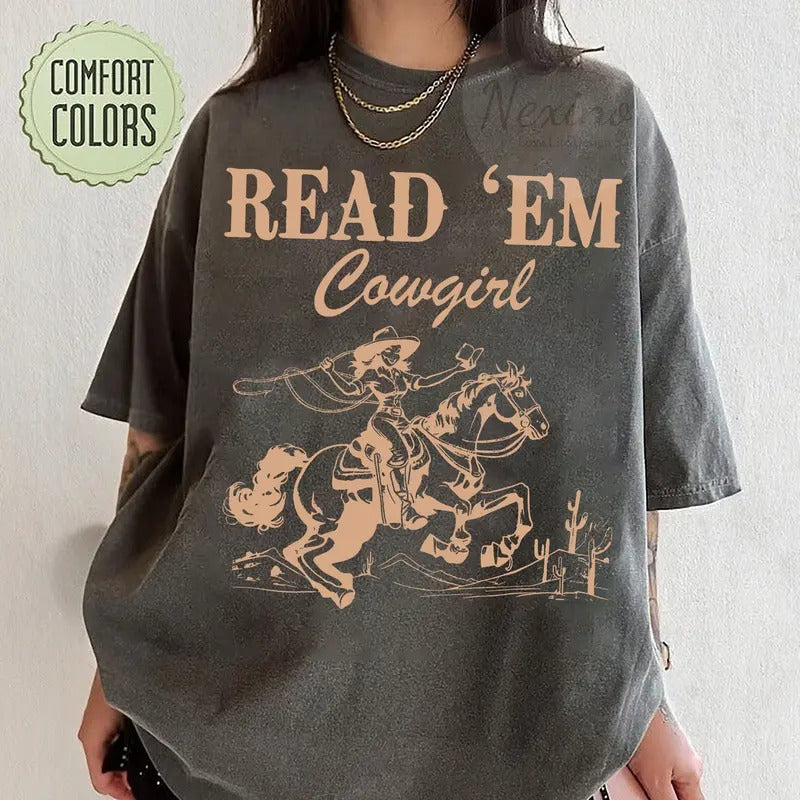 Bookish Cowgirl T-Shirt | Cowboy Romance Reader Club Western Book Lover Shirt Country Bookish Tee Bookish Gift For Her Country Girl Reader Art