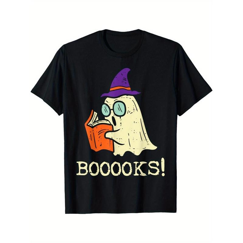 Books Ghost Books Fun Reading Halloween Teacher Librarian T-shirt Made in USA