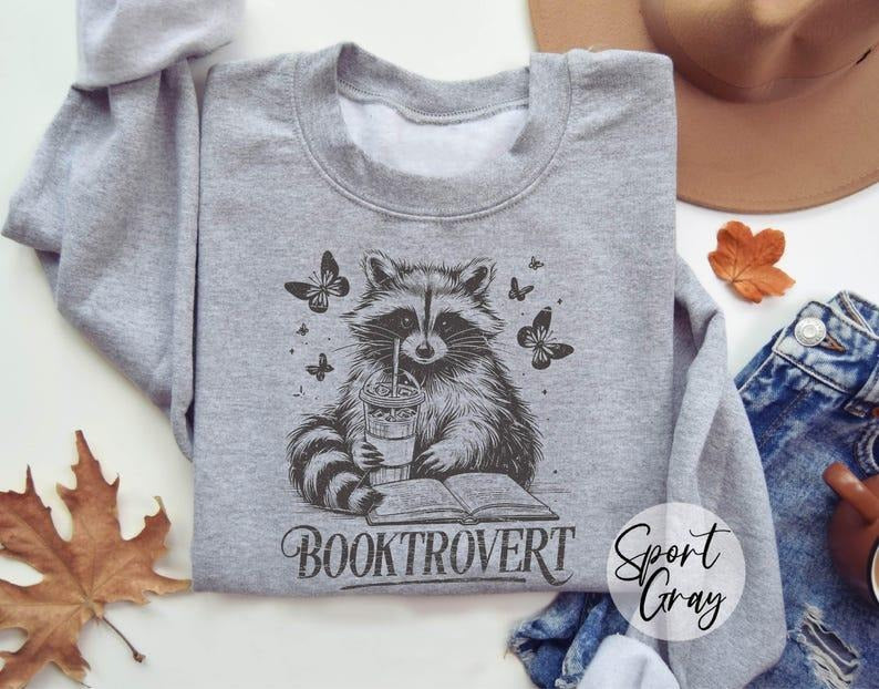 Booktrovert Sweatshirt, Book Lover Gifts, Reading Sweater, Reading Shirt, Raccoon Sweatshirt, Funny Raccoon Sweater, Bookish Sweatshirt