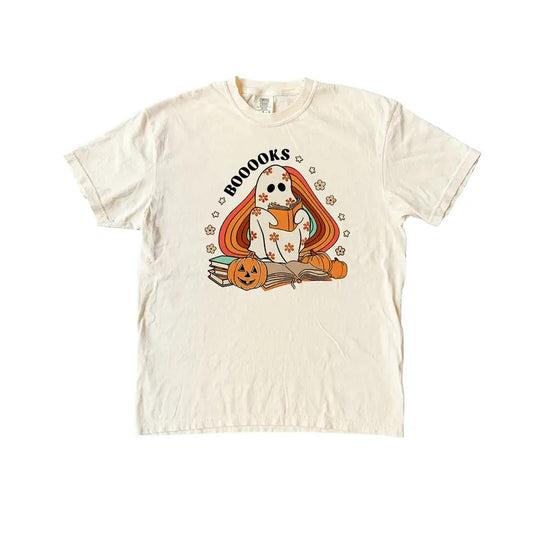 Booooks Ghost Reading TShirt, Cute Fall Halloween Comfort Colors Shirts