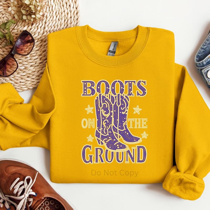Boots on The Ground Royal Rhinestone Transfer T-Shirts, Hoodie, Sweatshirt | WearSparks.com