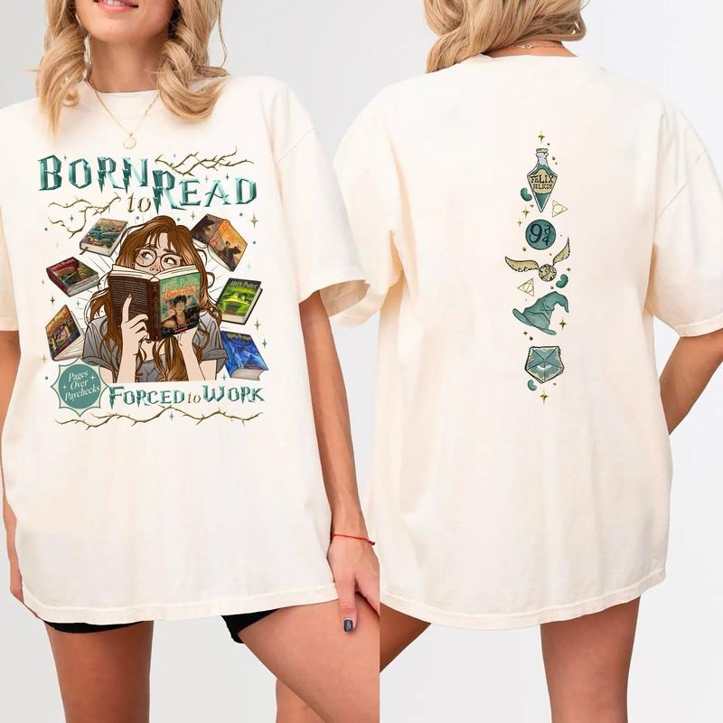 Born To Read Books Forced To Work Shirt, Wizard Shirt, HP Fan Sweatshirt, Bookish Shirt, Booktok Shirt, Magic Wizard...