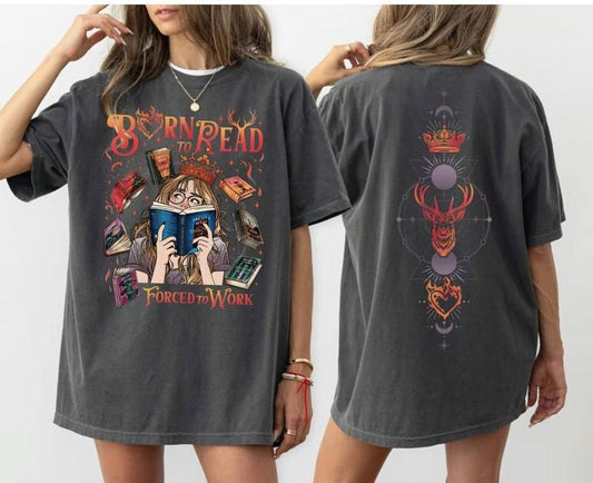 Born To Read Comfort Colors Shirt, Forced To Work Tshirt Women, Fourth Wing Tshirt, Dragon Rider Tee, Fantasy Book Lover Tee
