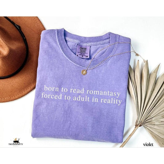 Born To Read Romantasy Shirt Bookish Shirt Funny Reader Forced To Adult Tee Book Addict Tee Spicy Book Lover , Smut Shirt Bat Boys