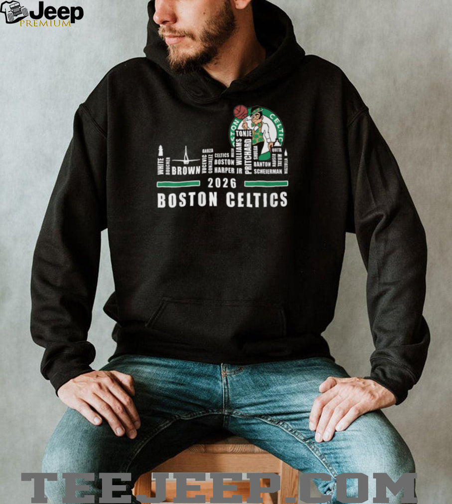 Boston Celtics 2026 Roster Player Names Green White Basketball City Skyline T Shirt