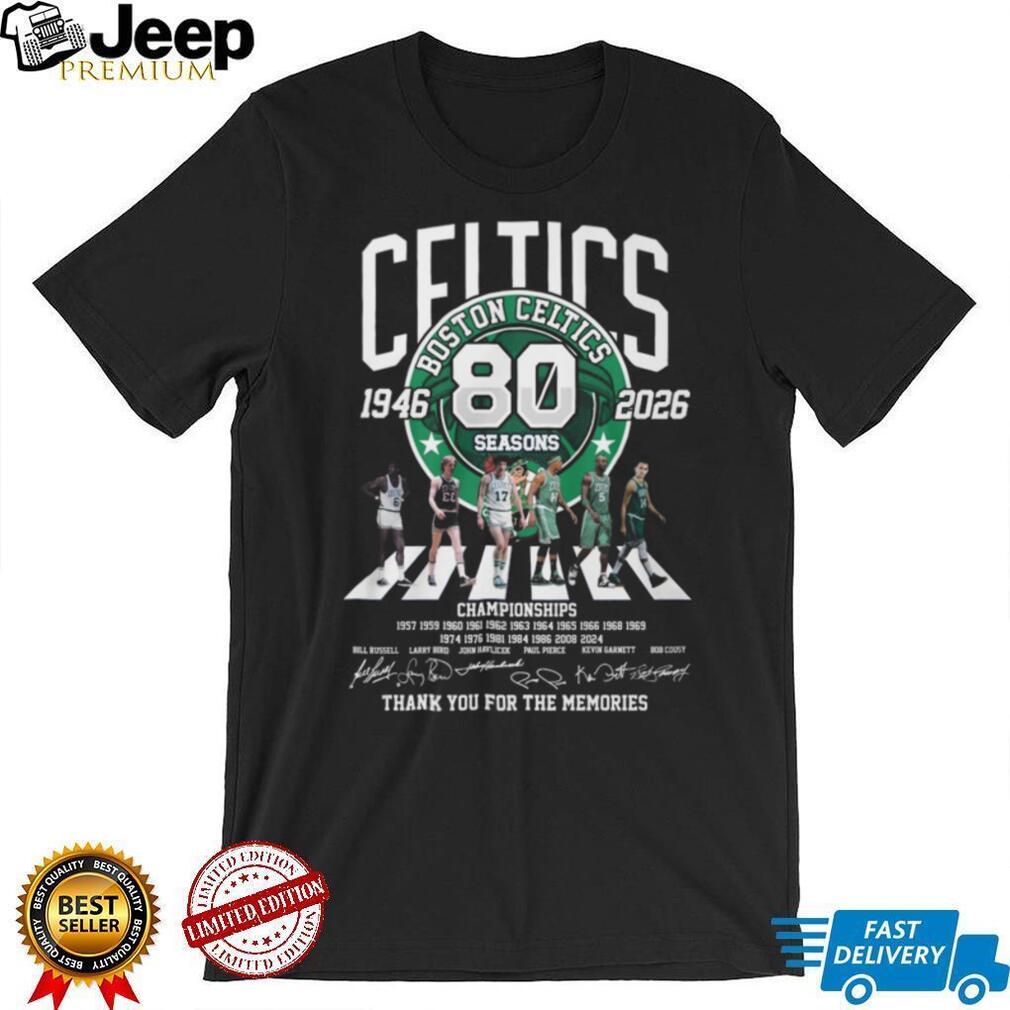 Boston Celtics 80 Seasons 1946 2026 Legends Signatures T Shirt