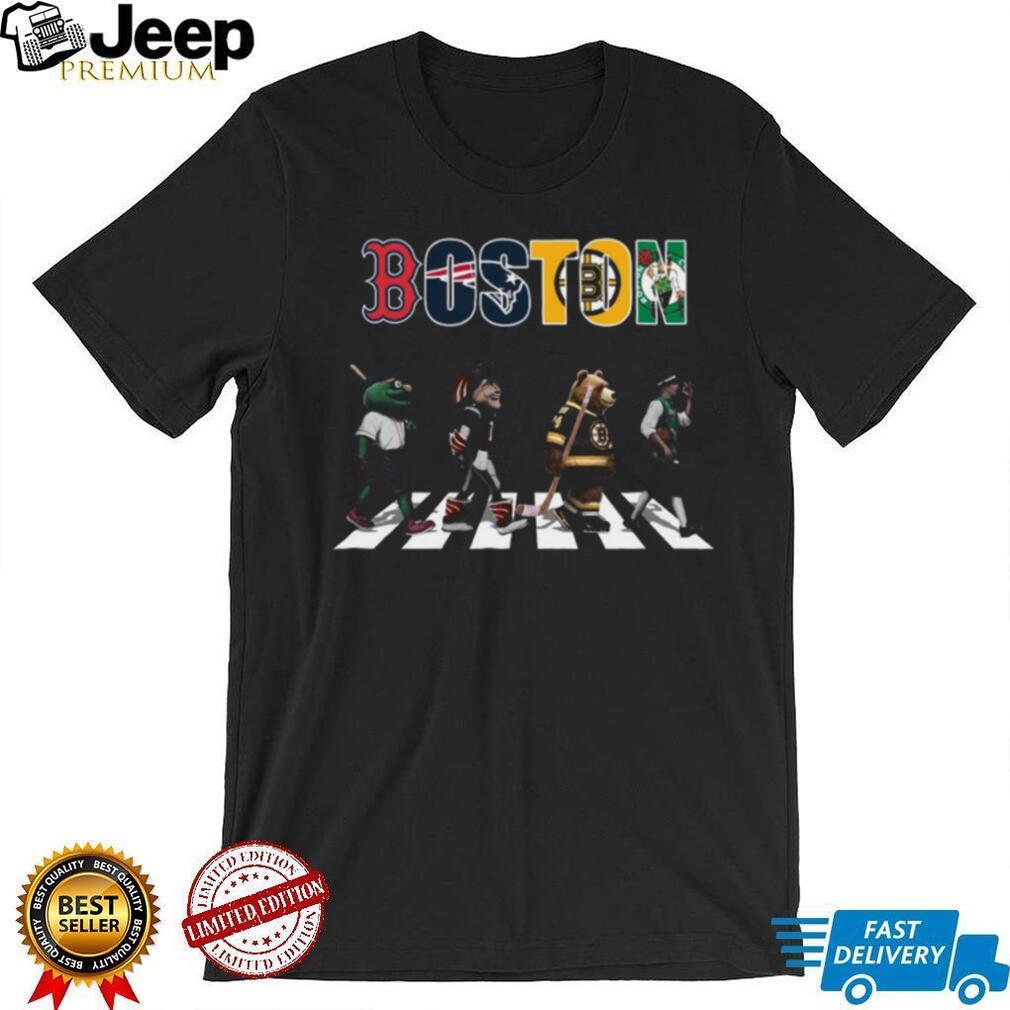 Boston City Sports Mascots Abbey Road Red Sox Patriots Bruins Celtics T Shirt