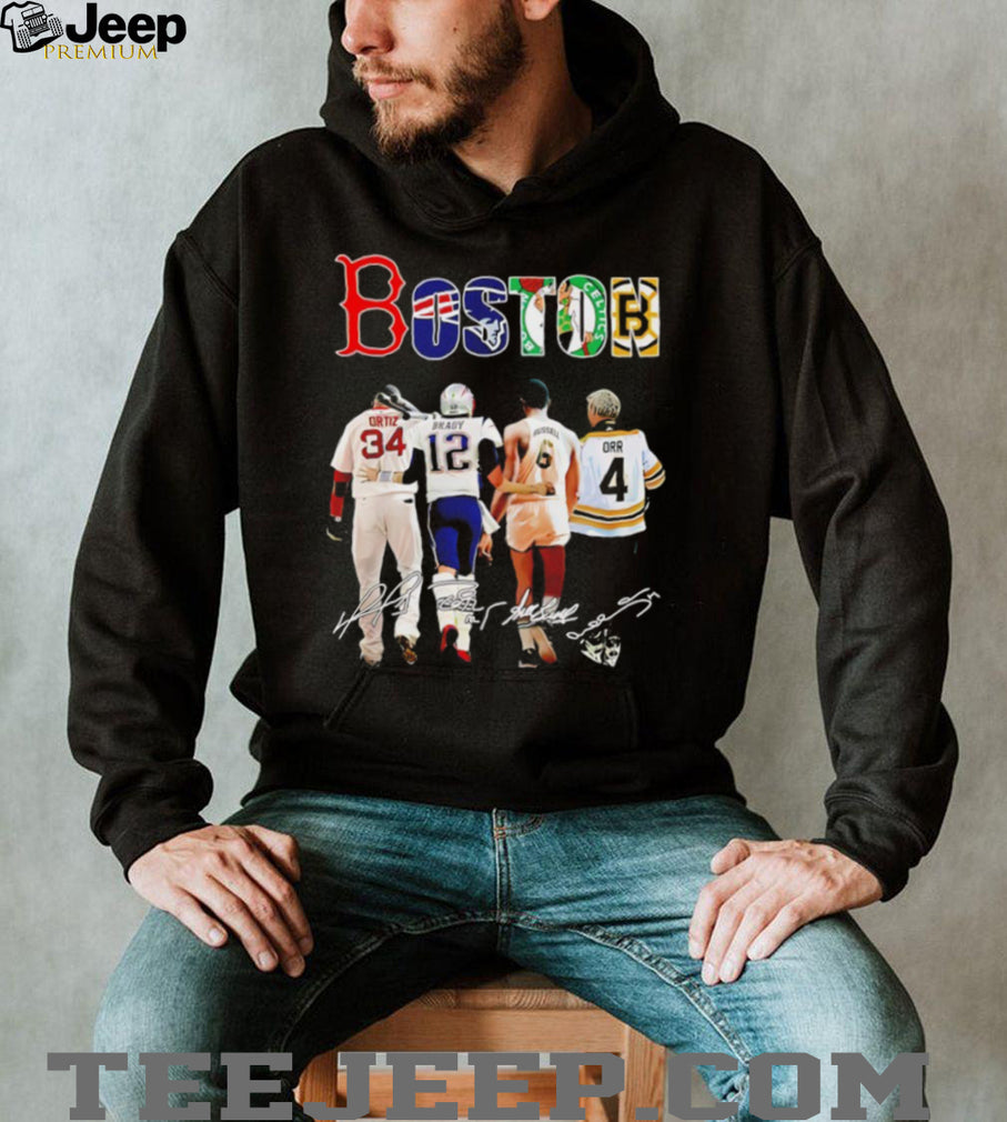 Boston City of Champions Legends Ortiz Brady Russell Orr Signatures T Shirt