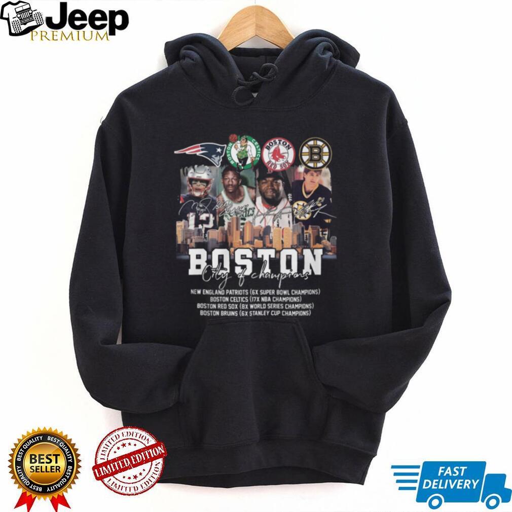 Boston City of Champions Patriots Celtics Red Sox Bruins Legends T Shirt
